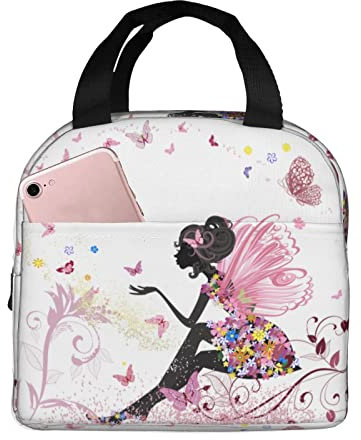 XVBCDFG Bolsas de almuerzo con estampado de mariposa rosa para hombres y mujeres, fiambreras reutilizables aisladas, pequeñas bolsas de almuerzo Bento, fiamb