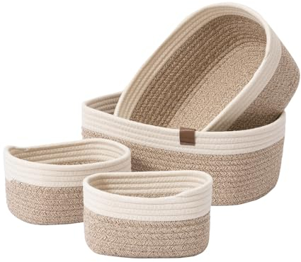 LA JOLIE MUSE Aufbewahrungskörbe aus Baumwollseilen für Organisation, Kleiner gewebter Baumwollkorb für Badezimmerablage Kinderzimmer, Dekorativer Korb, Korb-Set (3- oder 4-teilig), Dusty Beige