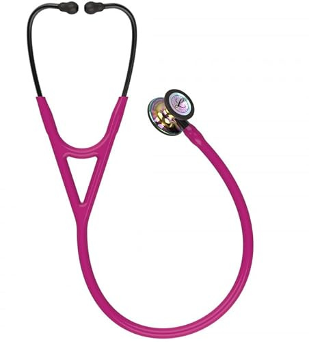 3M Littmann Cardiology IV Stethoskop mit Gratis Gravur und Penlight (Himbeere/Rainbow Edition/High Polish/Smoke Stem)