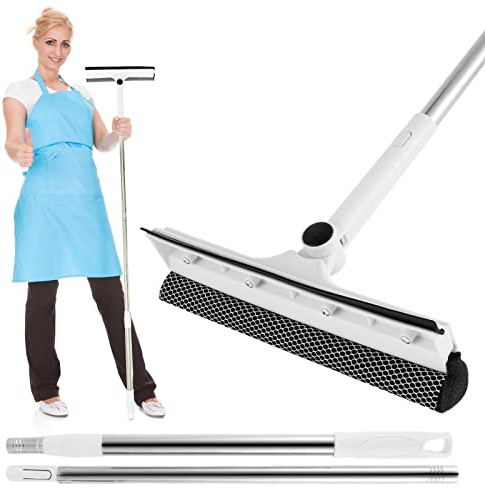 Jokapy 2 in 1 Raclette à Vitre Télescopique Professionnelle, 180° Rotative Lave Vitre avec 134cm Manche Télescopique Amovible en Acier Inoxydable, Kit Nettoyage Vitre pour Fenêtres Hautes