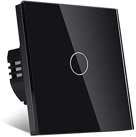 TAWOIA Normaler Lichtschalter,Wandlichtschalter,Standard 110 V - 240 V Glasscheibe,86 * 86 mm,1 Fach 1 Wege Berührungs Lichtschalter,Schwarz