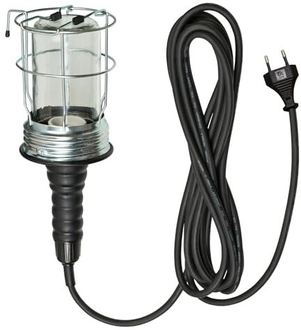 Lampada Portatile da Lavoro 60W Brennenstuhl con Gabbia di Protezione, Attacco E27, Impugnatura in Gomma e Cavo 5m - Adatta per Cantiere, Officina, Cantina e Garage, (Senza Lampadina), IP20