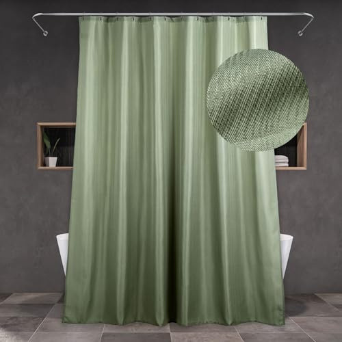 Duschvorhang Grün Textil Badezimmer Vorhang: Salbei Grün Leinen Stoff Anti Schimmel Waschbar Wasserabweisend Polyester Duschvorhang Badewanne - Elegante Dekorative Shower Curtain - 183x183 cm