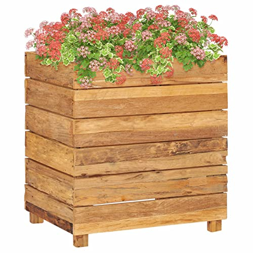 IKAYAA Hochbeet für Garten Hochbeet Holz Palettenrahmen 50x40x55 cm Pflanzkasten Blumenkübel Blumentopf Blumenkasten Pflanzkübel Pflanzgefäß Holz Massivholz Teak und Stahl
