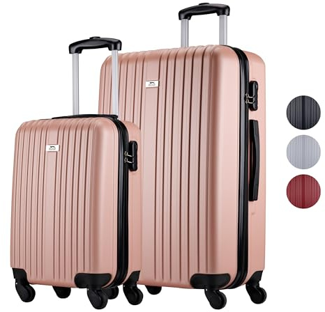 Slazenger Set med 2 stycken/3 delar – handväska och resväska stor – ABS hårt fodral set – resväska set med 360° hjul och kombinationslås – rullväska, Rosé, 2-Teilig, resväska set rosé
