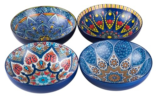 UNICASA boles de postre porcelana, juego de 4 boles soperos ensaladera con dibujo y colores vistosos - 750ml