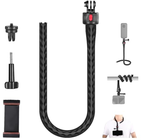 NEEWER Supporto Telefono Flessibile+Attacco Magnetico Fotocamera Compatibile con GoPro Insta360 DJI Action 4 iPhone, Selfie Stick Pieghevole per Carrello Spesa/Passeggino/Tapis Roulant/Palestra, GP-17