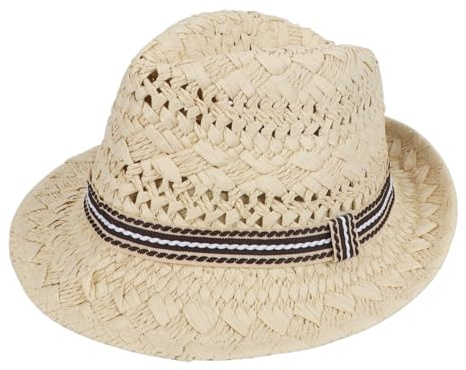 JIAHG Kids Straw Panama Hat Fedora Hat Child Vintage Straw Trilby Hats Breathable Hollow Out Sun Hat Summer Outdoor Packable Beach Travel Holiday Hat for 2-8 Years Boys Girls