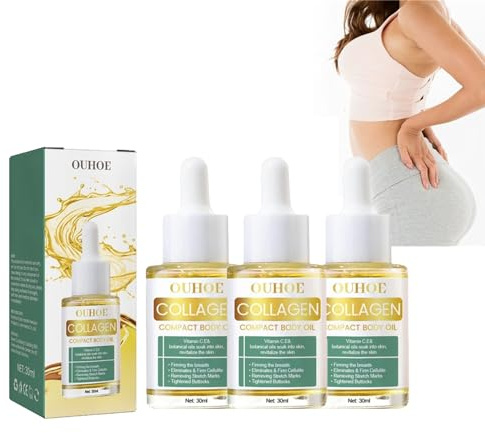 Furzero Beauty Lot de 3 huiles de collagène lifting pour le corps pour femme, huile de corps raffermissante pour la peau, huile de collagène liftant la beauté, sérum anti-âge pour le visage, réduit