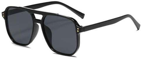 YAMEIZE Pilot solglasögon herr dam fyrkantiga dubbla broar retro stora glasögon 70s vintage stil UV400 skydd, Svart/grå