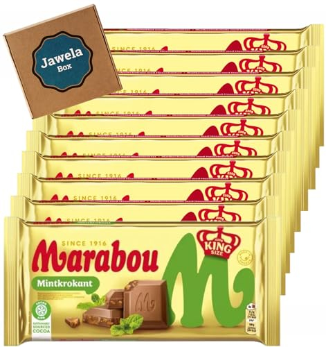 10 x Marabou Mint Krokant Minze Krokant Schokolade - 10 x XXL Tafel 220g - Jawela Set - 10er Set Großpackung - Rainforest Alliance zertifiziert