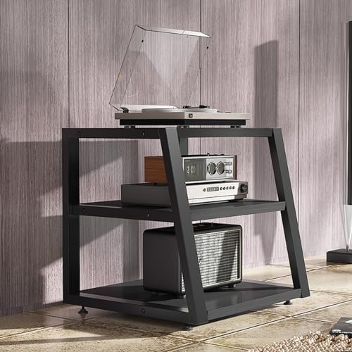 Stereokabinett 2/ 3/ 4 Etagen Stereoschrank Möbel mit rutschfesten Füßen, Verstellbarer Eck-TV-Ständer/Audio-Video-Geräteregal, Wasserdichtes Regal für elektronische Geräte(Color:Black,Size:3Tiers)