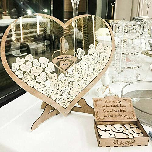 Blendra Wedding Guest Book Kit With 80 Wood Hearts, Storage Box and Sign for Wedding, Baby Shower, Anniversary Party - Neutral