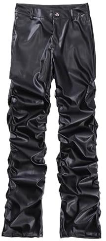 Herren Bikerjeans PU Leder Bikerhose wasserdichte Lederhose Weich und Atmungsaktiv - Schwarz Herren Motorrad Lederhose schwarz Lange Hose Leggings Slim fit Strech Pants Wetlook Männer Glanz Clubwear L