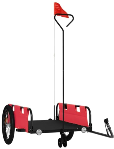 vidaXL Fahrradanhänger, Transportanhänger mit Deichsel Sicherheitsflagge, Lastenanhänger für Fahrrad, Anhänger Handwagen, Rot Schwarz 45kg Oxford-Gewebe Eisen