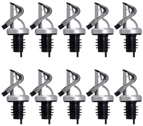 VinBee 10 Stück Flaschenausgießer mit Klappe Druckbarer Flaschenverschluss, Design ohne schmutzige Hände Essig Edelstahl kurz Ölausgießer,Flaschen Ausgießer