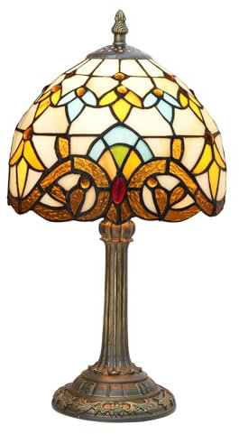 wecrejoni Tiffany Lamp Stained Glass lamp Small Bedside Table Lamps for Living Room Bedroom Dorm Kitchen Home Decor Festival Birthday Gift,Yellow Baroque