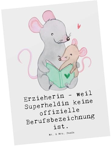 Mr. & Mrs. Panda Grußkarte Erzieherin Superheldin - Geschenk, Anerkennung, Kunstkarten, Geschenke für Berufstätige, einzelkarte, Spiel, Postkarten, Beruf, Berufsprodukte, Fantasie, Kindergarten, Kita