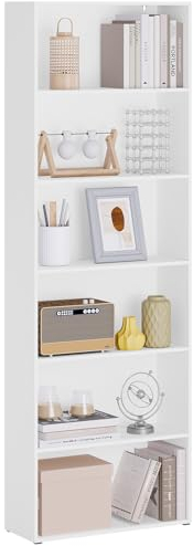 WOLTU Bücherregal, Regal mit 6 verstellbaren Ebenen, offenes Standregal, Raumteiler stehend, Aufbewahrungsregal für Wohnzimmer, Büro, Schlafzimmer, 60x180x23,5 cm, weiß，SK052ws