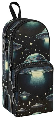 Trousse à crayons avec soucoupe volante dans le cosmos foncé, grande capacité avec compartiment pour étudiants, cartable, papeterie, trousse à crayons, marqueur pour l'école, le bureau, le travail,