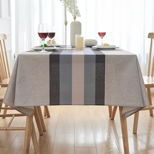 Tischdecke Outdoor Abwaschbar 100x140 Rechteckig Weisse Tischdecken für Party Beige Leinen Tischtuch Wasserabweisend Dauerhaft Kratzfest Table Cloth für Wohnzimmer, Esszimmer, Balkon, Garten