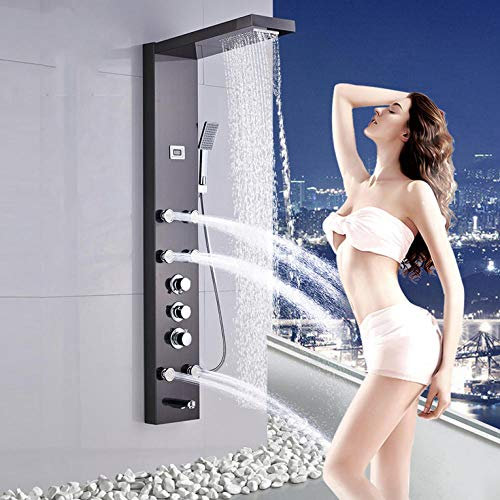 Panneau de Douche en Acier Inoxydable Colonne de Douche thermostatique Robinet de Baignoire Jets Douchette à Main ABS Robinet de Douche à Effet Pluie pour Salle de Bain