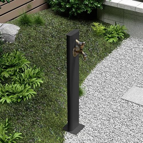 Colonna D'acqua Da Giardino Indipendente Con Rubinetto, Colonna per Fontana D'irrigazione in Acciaio Inossidabile/Rubinetto per Irrigazione Con Pistola a Spruzzo E Rubinetto per Uccelli,Black