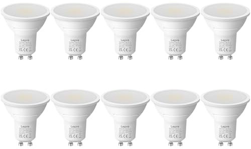 Lepro GU10 LED Bulbs, Cool White 6500K, 4.5W 345lm Daylight Led Bulbs, No Flickering, 50W Halogen Bulb Equivalent, Non-dimmable Energy Saving Light Bulbs, 100° Wide Beam, 10 Packs