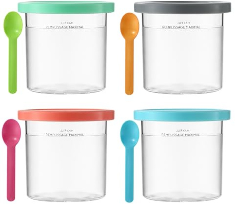4 stycken Creami-behållare för Ninja Creami-glassmaskin, isbehållare för glass, med lock, med sked, kompatibel med ICE MAKER NC299AM C300S-serien