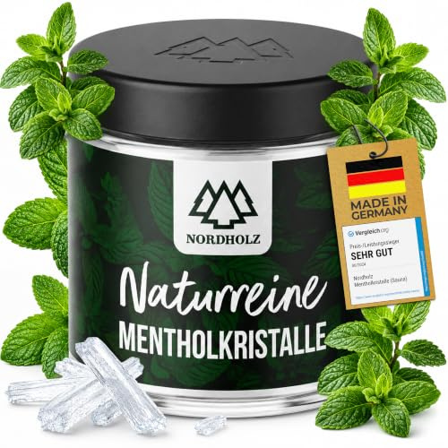 NORDHOLZ® Mentholkristalle [100g] für Sauna in Premium Qualität aus 100% Minzöl - Befreit die Atemwege und sorgt für intensiven Duft in der Sauna - Sauna Zubehör