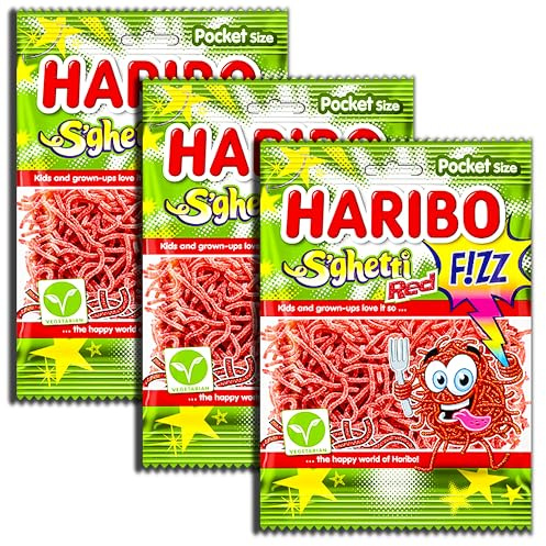 3 er Pack Haribo Unterwegs Spaghetti Red Fizz 3 x 70g Fruchtgummi Sauer