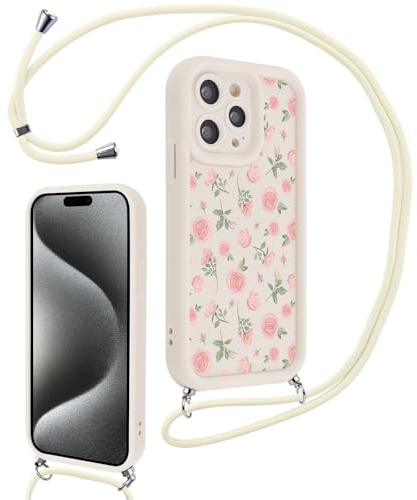 Saqmkil Cover per iPhone 15 Pro 6,1 con Cordino, Aesthetic Disegni Silicone Custodia con Regolabile Laccio Tracolla, Antiurto Protettiva Case con Cellulare Collana per iPhone 15 Pro, Papillon 03