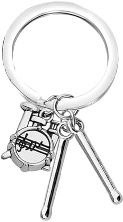 Healeved Portachiavi per battitore rock, ciondolo bacchette per batteria, mini portachiavi divertente, decorazione musicale, argento, presente per gli amanti del rock