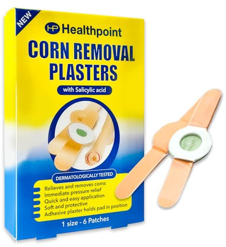 Corn Remover Plasters with Salicylic Acid – 6 Pads for Feet, Toes, Hands – Wart & Corn Removal Patches with Protective Hole – Foot Care Treatment for Calluses & Hard Skin