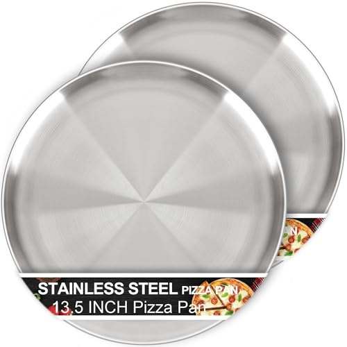 AWTBDP 13½ Inch Pizza Pan for Oven Set of 2, Non-Stick Large Round Stainless Steel Pizza Pans Plates, Durable Non-Toxic Pizza Steel Tray for Baking Cookie Pie Pizza Cake, Dishwasher Safe & Easy Clean