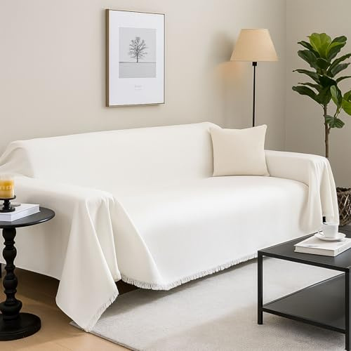 Jinfanshurich Sofföverdrag i 100 % chenille, 180–300 cm soffskydd för soffa, mjukt och ventilerande sofföverdrag, mångsidigt överkast för soffa, säng eller dekoration (vit, 180 x 300 cm)