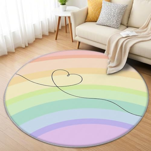 AevuCub Regenbogen Teppich Rund 100cm Kurzflor - Waschbare Teppiche Wohnzimmer Kinder - Runder Teppich 100cm Durchmesser Kinderzimmer - Bettvorleger Schlafzimmer rutschfest Weich
