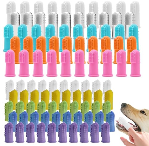 100 Pcs Dog Toothbrush Soft Finger Brushes Pet Finger Toothbrush Easy Teeth Cleaning Dog Tooth Brush Oral Care Pet Dental Brush Cleaning for Small Cats and Puppy Dental Care (2 styles, Multicolor)