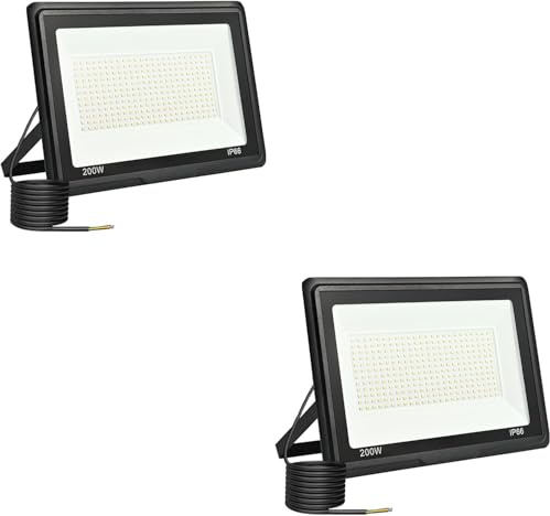 Jefedana Focos LED Exterior 200W Proyector LED Exterior 20000LM IP66 Impermeable Foco Proyector LED 3500K Blanco Frío Floodlight para Casa, Garaje, Patio, Terraza, Campo (2pcs)