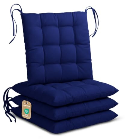 Lavea® Sitzkissen 40x40 cm Navy Blau – 4er Set – mit Stoffbändern, Outdoor & Indoor geeignet – Bequeme und Waschbare Stuhlkissen für Garten, Balkon, Terrasse & Esszimmer