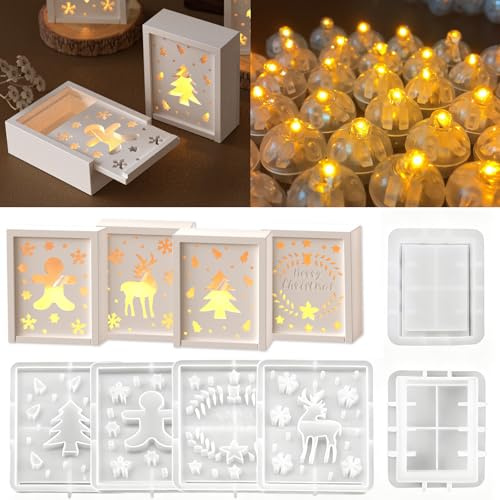 Silikonformen Gießformen Geschenkbox,4 Stück Geschenkkarton Silikonform +10 Stück Ballons Lichter, Gipsformen zum Gießen, Geschenkbox Gips Zum Gießen DIY Geschenkbox mit Deckel