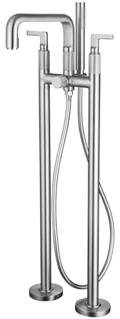 Robinet de baignoire autoportant moderne en laiton avec double colonne haut débit mitigeur de douche à main finition chromée idéal pour les salles de bains contemporaines