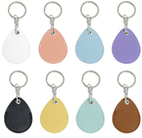 TRKETK 8 llaveros de piel sintética con anillos, aleación de zinc, llavero de coche, etiquetas de acceso, para control de acceso, llaves de coche, tarjetas de identificación, manualidades (8 Colores)