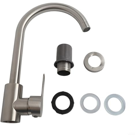 Grifo de fregadero de cocina de acero inoxidable 304, grifo de lavabo con un solo mango, mezclador de agua fría y caliente con rotación de 360° para fregadero de cocina (2#)