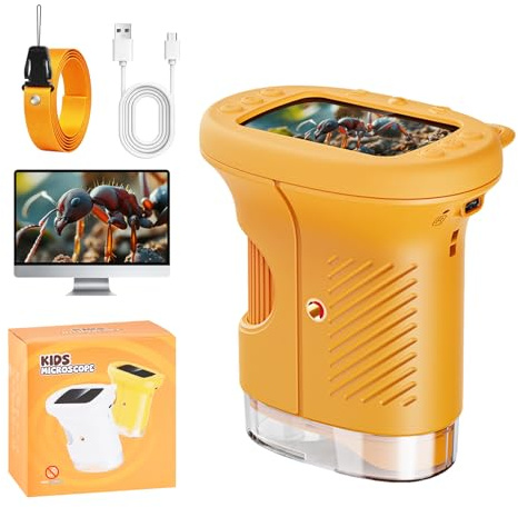 Handmikroskop für Kinder - 1080P HD 2.0 Bildschirm Mikroskop, Mini Tragbare Digitales Mikroskop mit 8 LED, 600mAh, 1000X Kindermikroskop, Hand- oder Nackenband, Microscope Experimente ab 6 Jahren