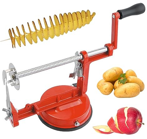 Cortador en espiral de patatas 3 en 1, pelador de patatas, cortador de verduras de acero inoxidable, pelador de frutas ajustable con ventosa para cocina casera y descorazonador
