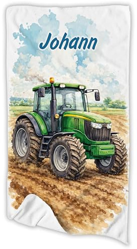 Unikatolo Kinderhandtuch mit Name personalisiert, Badetuch Duschtuch Bauernhof, Trecker, Geschenk Traktor Fan, Strandtuch für Jungen und Mädchen zum Geburtstag, Einschulung (Traktor 2, 50 x 100 cm)
