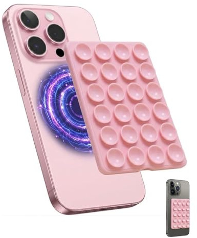 KAHZOR Rosa Supporto Magnetico con Ventosa Compatibile con MagSafe, Porta Telefono Magnetico in Silicone per iPhone – Ideale per Selfie e Video | Fissaggio a Specchi e Superfici Lisce Senza Mani