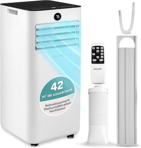 SereneLife Condizionatore mobile 9000 BTU – Portatile Silenzioso 55 dB, 31 m² Ventilatore e Deumidificatore, Refrigeratore d'aria, Telecomando, Display LED