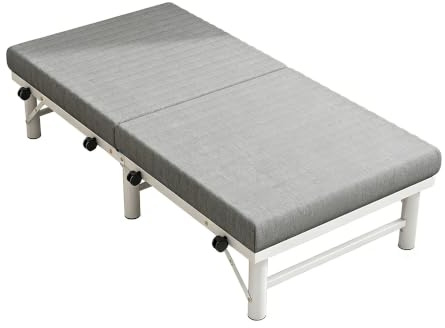 Hopfällbar enkelsäng med tystgående hjul och madrass | Triangulär stabiliserad hopfällbar spjälsäng for gästrum på sjukhuset(60x194cm)